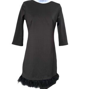 NWT Topshop Black Dress Low Back Feather hem trim 3/4 Sleeves SZ 6 #06